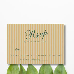 Bottle Green Retro Honey Vintage Stripe Wedding RSVP Card