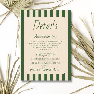 Bottle Green Stripes Retro Minimal Wedding Detail Enclosure Card