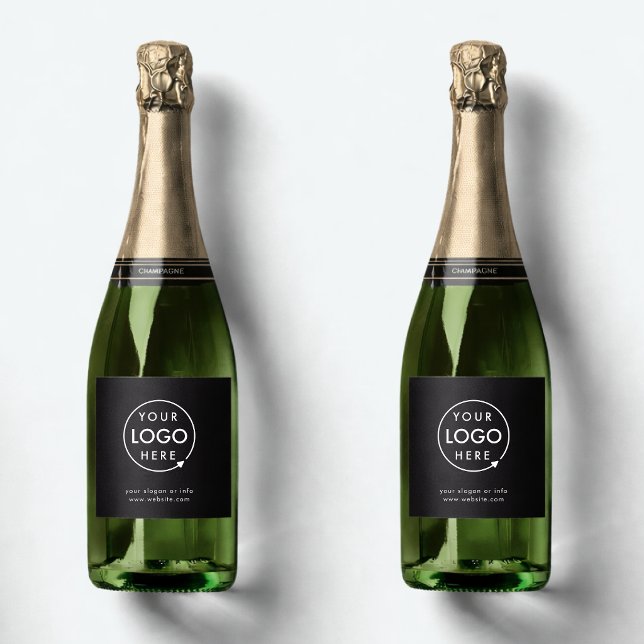 Bottle Label Logo Upload | Custom Brand Labels (Sleek black company branded drink label wraps for small business events & corporate launch parties.)