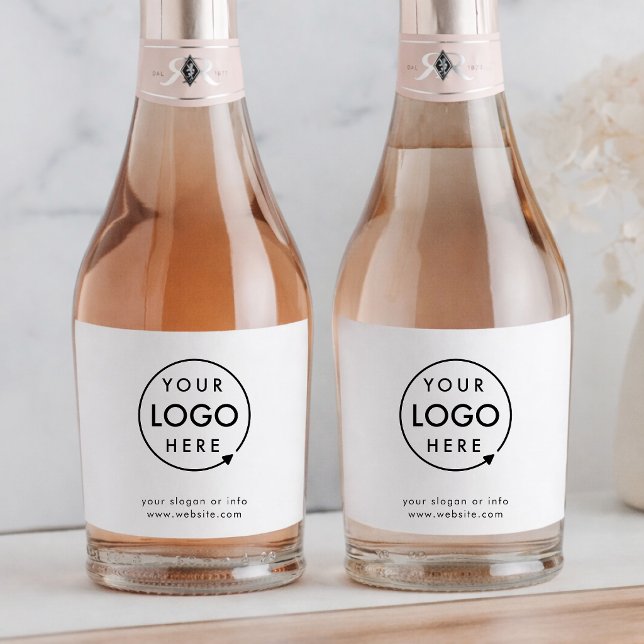Bottle Label Logo Upload | Custom Branded Labels (Minimalist company branded water bottle label wraps for small business events & promotional swag.)