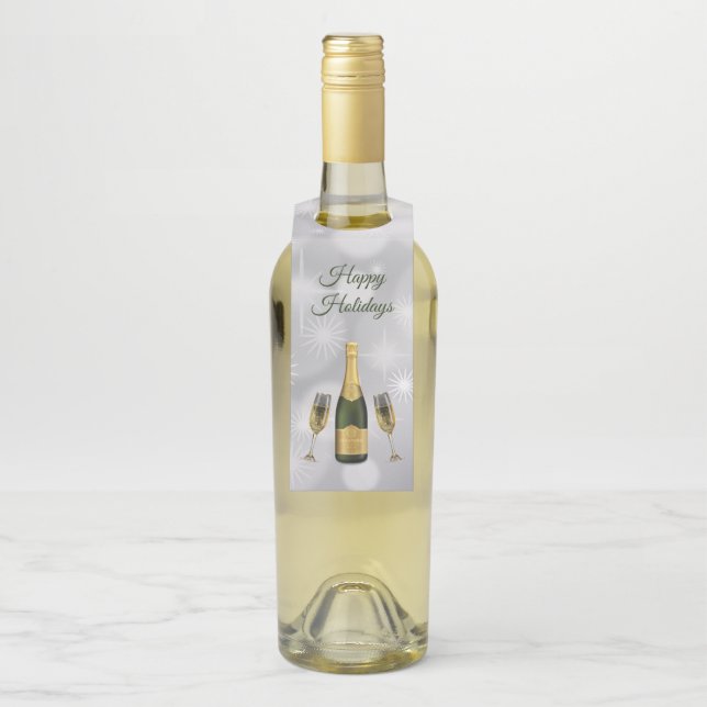 Bottle of Champagne and Glasses Tag (On Bottle)