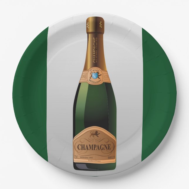 BOTTLE OF CHAMPAGNE PAPER PLATE (Front)