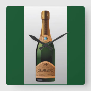 BOTTLE OF CHAMPAGNE SQUARE WALL CLOCK