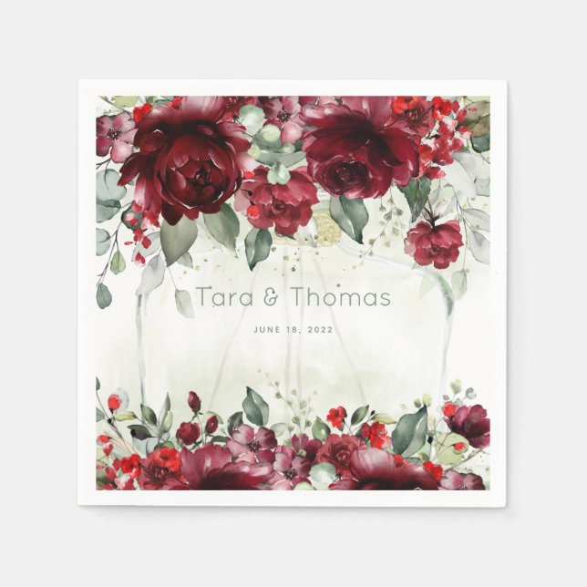 Bottle Of Peonies Wedding Cocktail Napkins (Front)