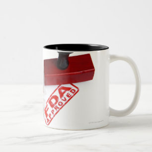 Bottle of Pills and a FDA APPROVED rubber stamp Two-Tone Coffee Mug