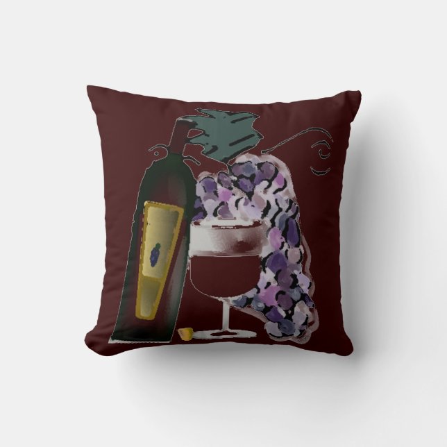 Bottle of Wine n Grapes Cushion (Front)