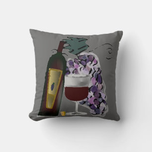 Bottle of Wine n Grapes Cushion