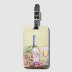 Bottle of Wine, Wineglass Grapes Vineyard Winery Luggage Tag