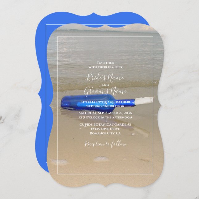 Bottle On Beach Sand Wedding Invitation (Front/Back)