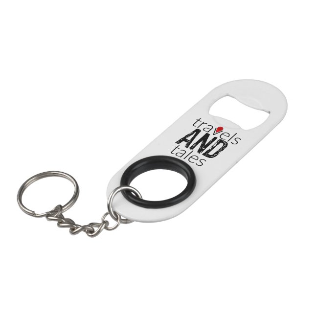 Bottle Opener Keychain for Travels and Tales (Front Angled)