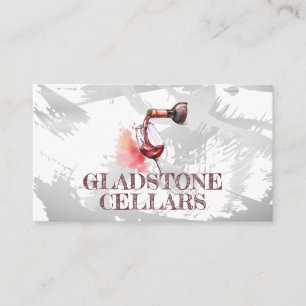 Bottle Wine Pouring into Glass Watercolor Brush Business Card