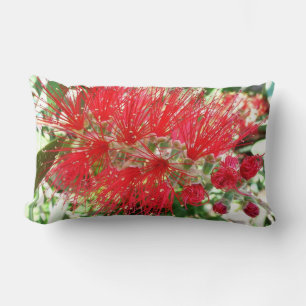 Bottlebrush Flower Red Tropical Floral Lumbar Cushion