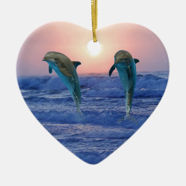 Bottlenose Dolphin at Sunrise Ceramic Tree Decoration (Front)