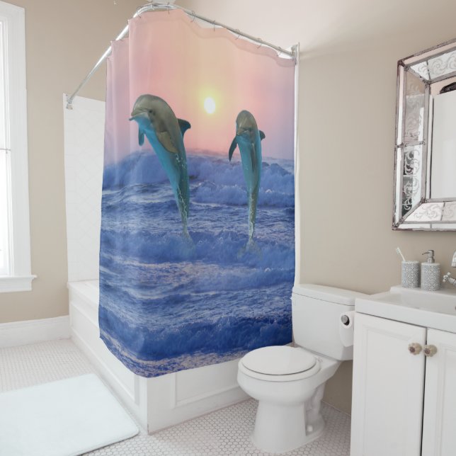 Bottlenose Dolphin at Sunrise Shower Curtain (In Situ)