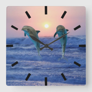 Bottlenose Dolphin at Sunrise Square Wall Clock