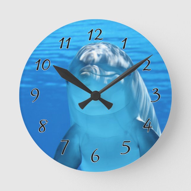 Bottlenose Dolphin looks at the camera under water Round Clock (Front)
