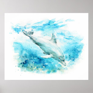 Bottlenose Dolphin Watercolor Painting Poster