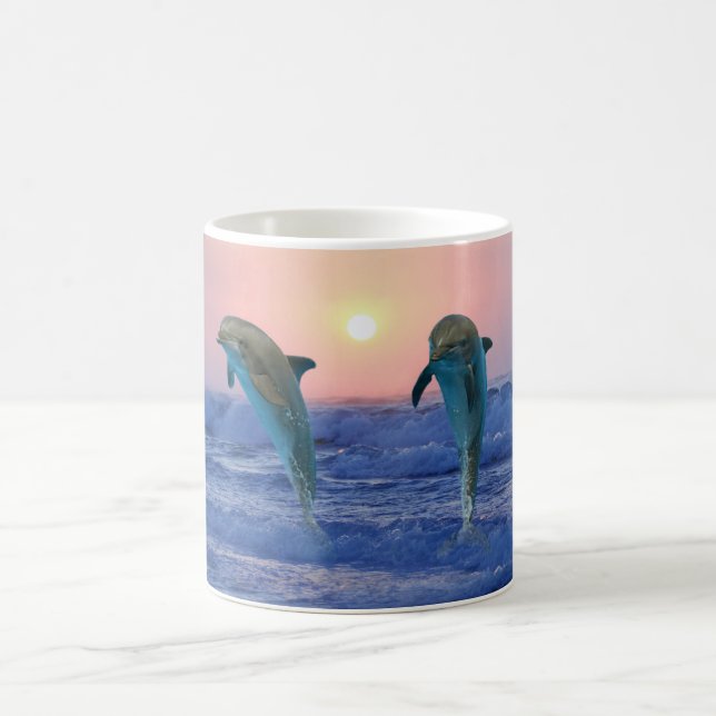 Bottlenose Dolphins at sunrise Coffee Mug (Center)