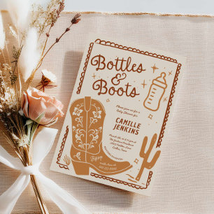 Bottles and Boots Hand Drawn Baby Shower Invitation