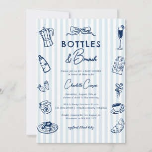 Bottles and Brunch Doodle Baby Shower QR Code  Invitation