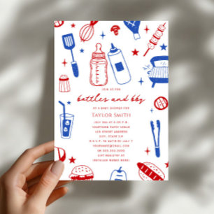 Bottles & BBQ Red White Blue Neutral Baby Shower Invitation