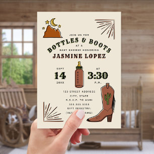 Bottles & Boots Cactus Moon Cowboy Baby Shower Invitation