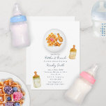 Bottles   Brunch Chicken   Waffle Baby Shower Invitation<br><div class="desc">Brunch baby shower "bottles and brunch" theme featuring watercolor Inspired Illustration of baby bottles,  and chicken and waffles with strawberries on a plate.</div>