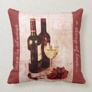 bottles, grapes and wine glass cushion