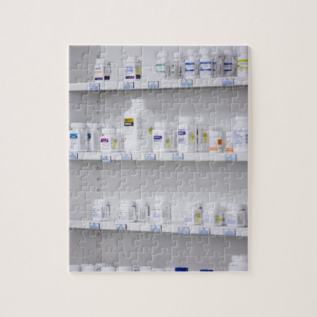 bottles on the shelves at a pharmacy jigsaw puzzle (Vertical)
