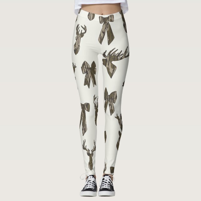 Bottom Lands Camo Coquette Bow for Women Deer Hunt Leggings (Front)