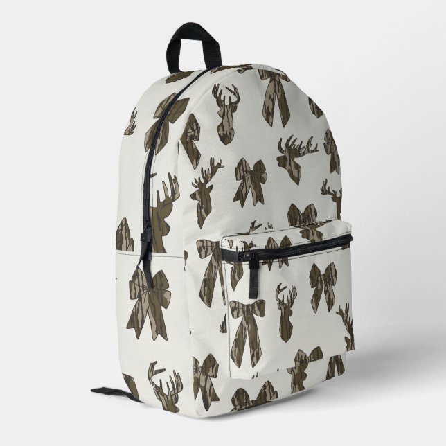 Bottom Lands Camo Coquette Bow for Women Deer Hunt Printed Backpack (Back Corner Left)