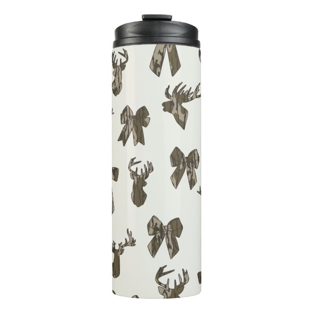 Bottom Lands Camo Coquette Bow for Women Deer Hunt Thermal Tumbler (Front)