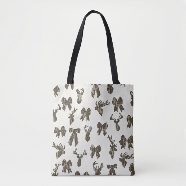 Bottom Lands Camo Coquette Bow for Women Deer Hunt Tote Bag (Front)