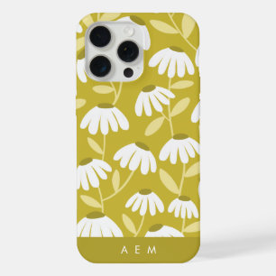 Bottom Monogram Initials Dark Gold Floral Pattern iPhone 15 Pro Max Case