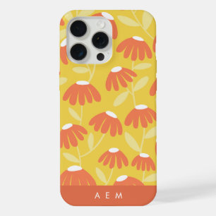 Bottom Monogram Initials Yellow Floral Pattern iPhone 15 Pro Max Case