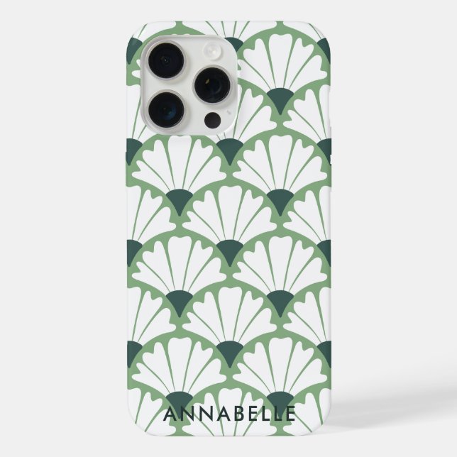 Bottom Monogram Name Green Vintage Pattern iPhone Case (Back)