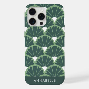 Bottom Monogram Name Green & White Vintage Pattern iPhone 15 Pro Max Case