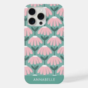 Bottom Monogram Name Pink & Green Vintage Floral iPhone 15 Pro Max Case