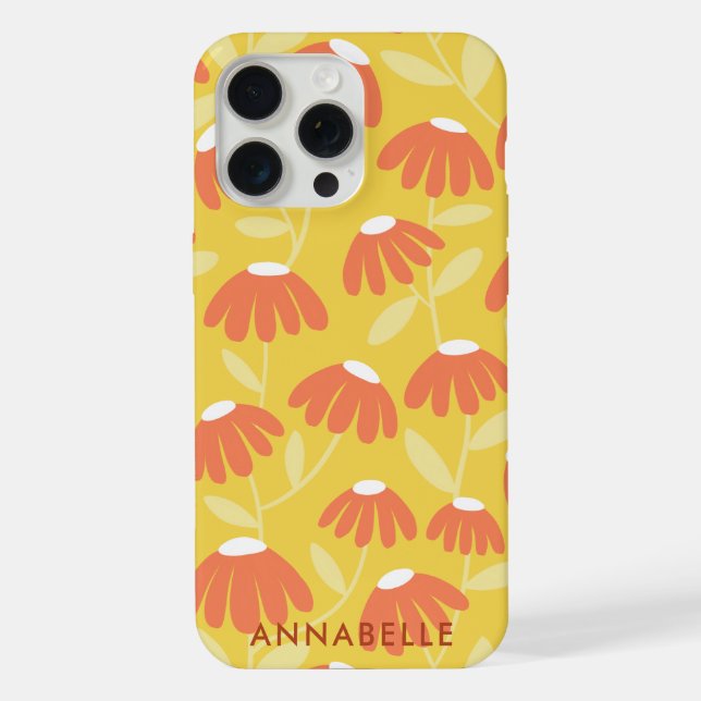 Bottom Monogram Name Yellow/Orange Floral Pattern iPhone Case (Back)