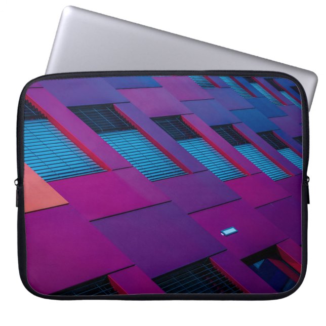Bottom view of purple building laptop sleeve (Front)