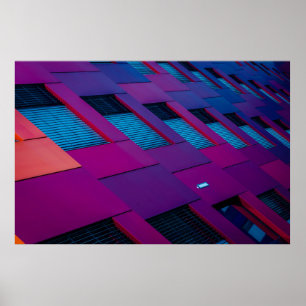Bottom view of purple building poster