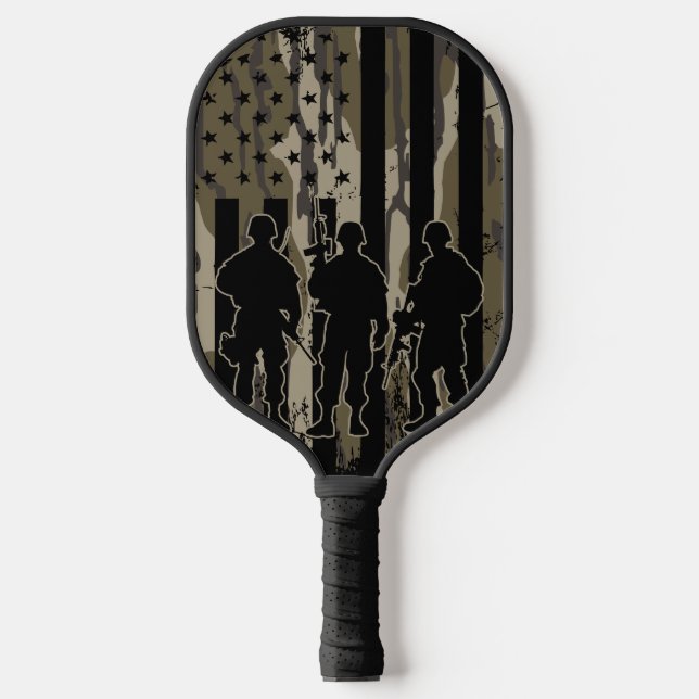 Bottomland Camo American Flag & Soldiers Pickleball Paddle (Front)