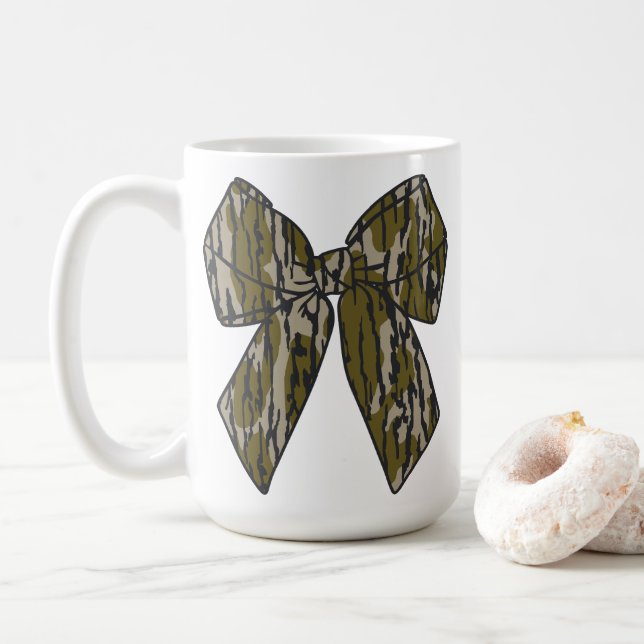 Bottomland Camo Bow Camo Coquette Bow Hunting Girl Coffee Mug (With Donut)