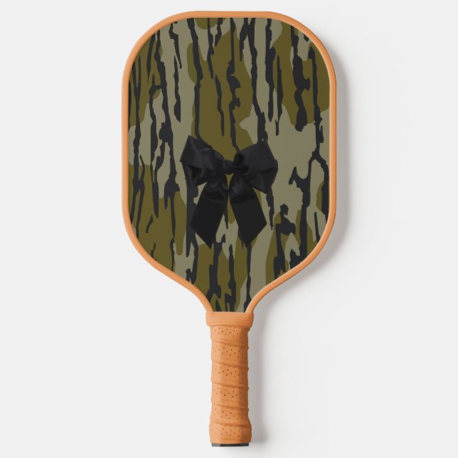 Bottomland Camo Cute Bow Ribbon for Women & Girls Pickleball Paddle (Front)