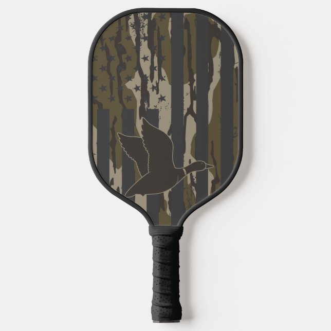 Bottomland Camo Duck Hunting American Flag USA Pickleball Paddle (Front)