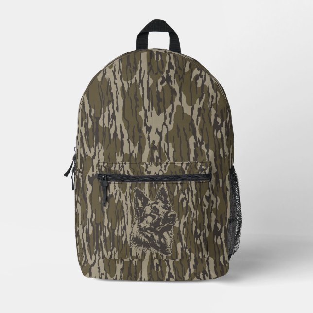 Bottomland Camo German Shepherd Silhouette Printed Backpack (Front)