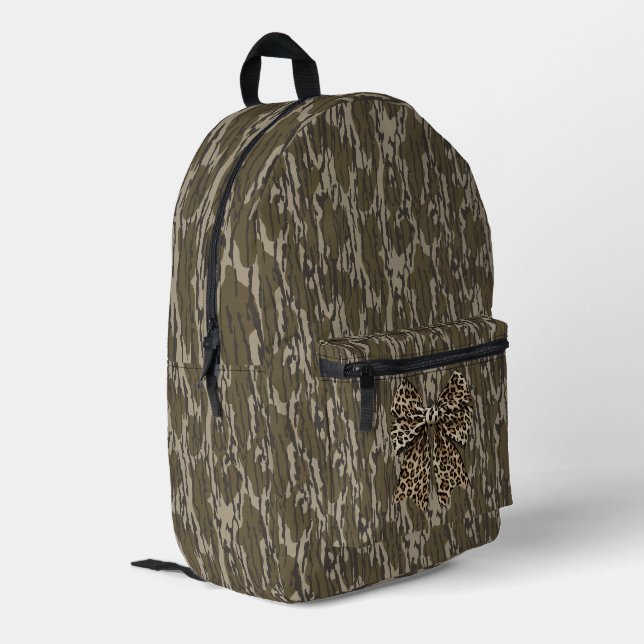 Bottomland Camo Leopard Bow Ribbon Hunting Women Printed Backpack (Back Corner Left)