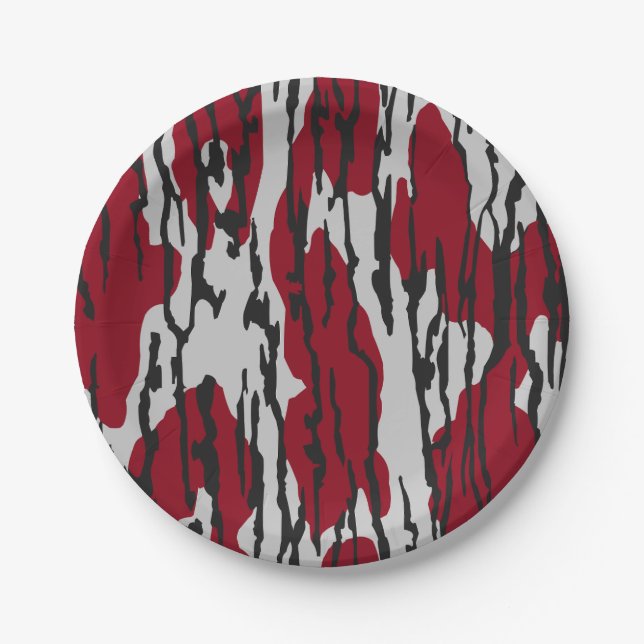 Bottomland Camo red and White pattern boys girls Paper Plate (Front)
