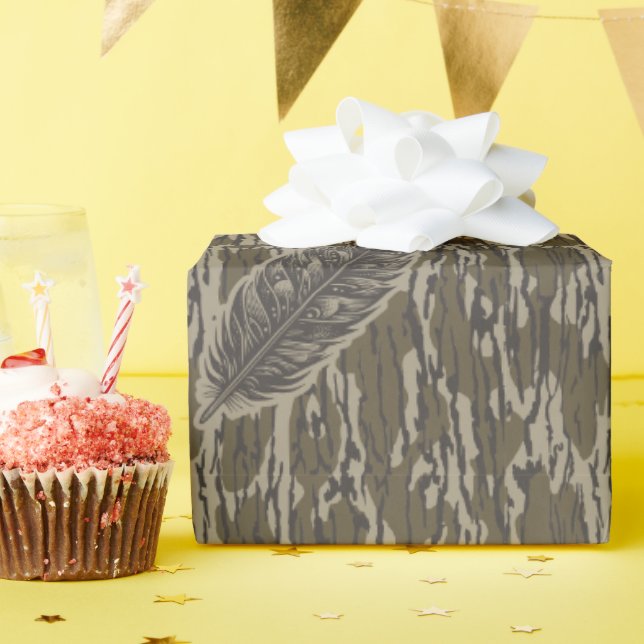 Bottomland Camo Turkey Feather Wrapping Paper (Birthday Party)