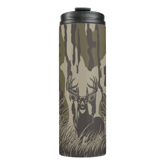 Bottomland camo whitetail deer buck hunting camo thermal tumbler (Front)